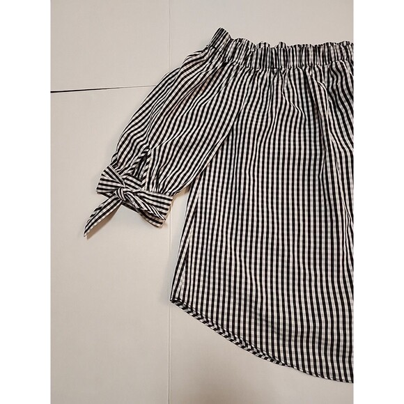IZ Byer Off-the-shoulder Blouse Black And White Checked Tie Sleeves Small - Picture 4 of 7